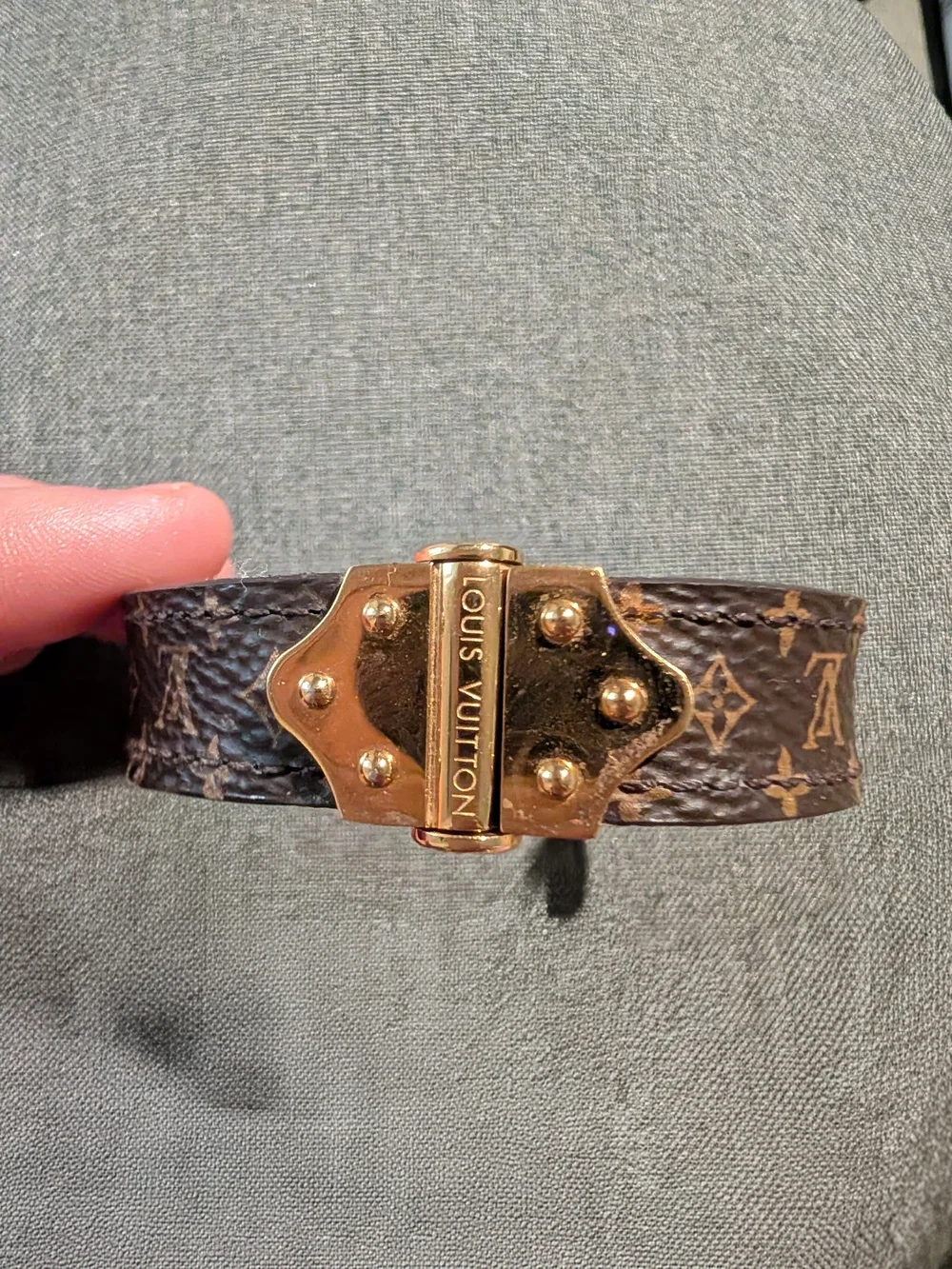 Louis Vuitton Monogram Canvas Bracelet with Gold-Tone Stud Clasp